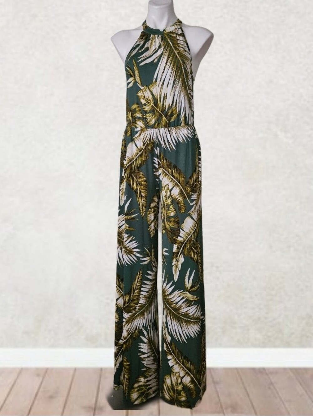Green Leaf Stretch Jumpsuit Large